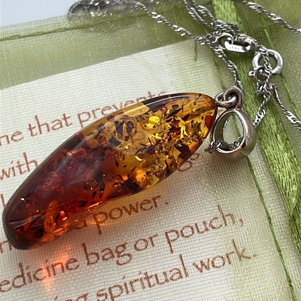 Two-toned freeform amber chunk pendant with 925 sterling silver chain